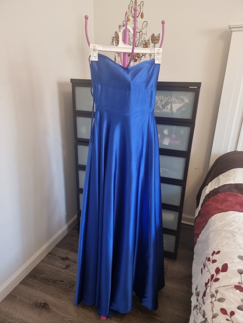 Strapless Royal Blue Satin Evening Gown